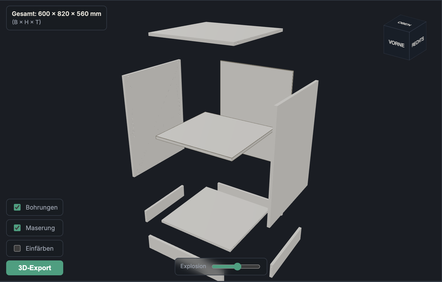 3D model in exploded view