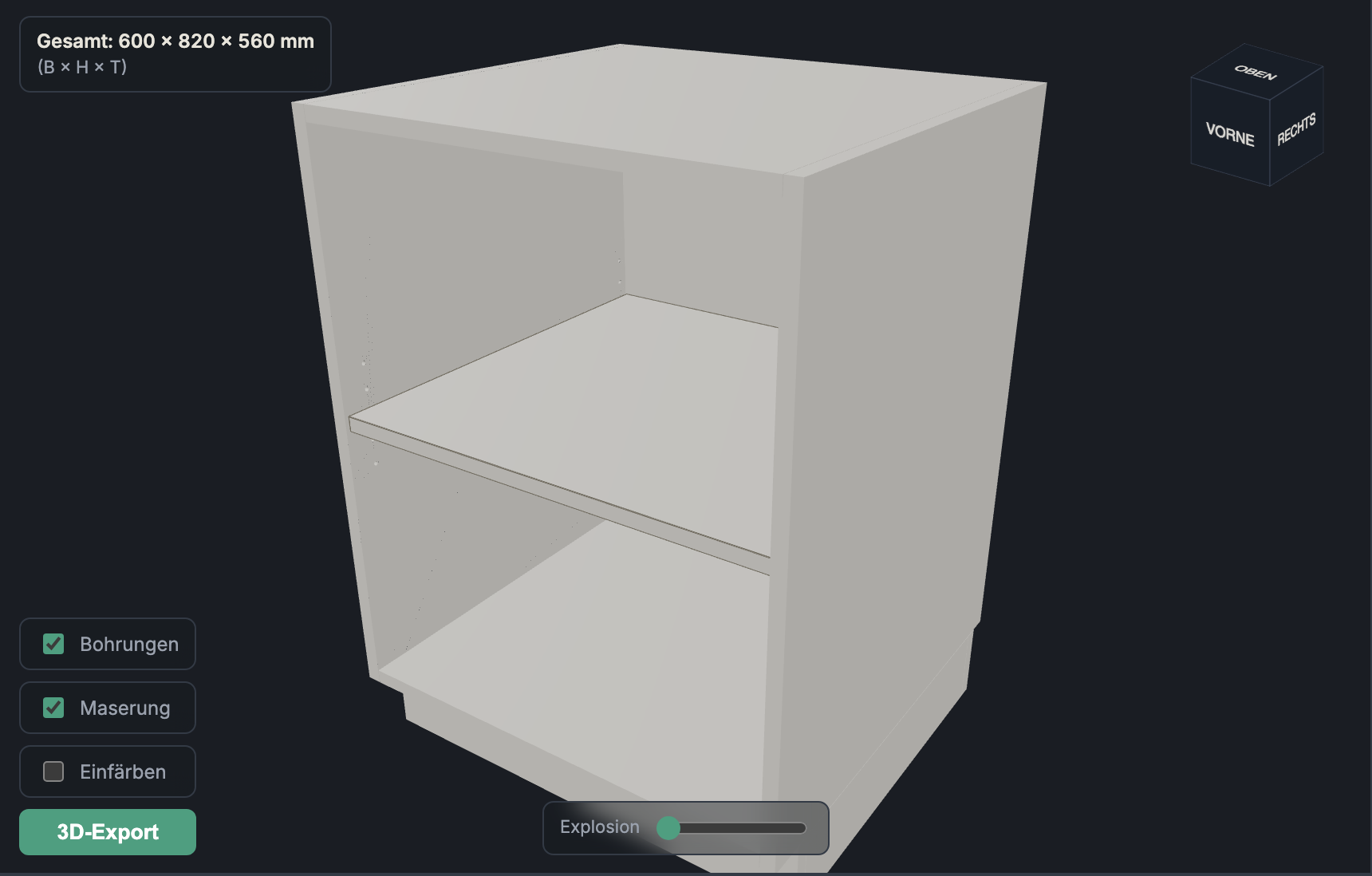 3D-Ansicht mit Ansichts-Schaltern