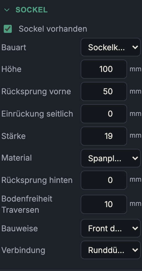 Projekt-Reiter: Sockel-Einstellungen